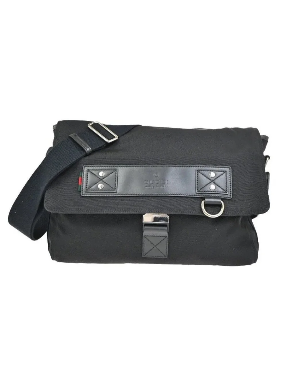 Gucci Sherry Line Messenger Bag Black Canvas Leather